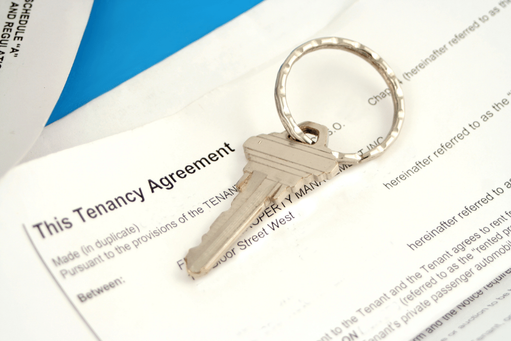 set of keys on a tenancy agreement form