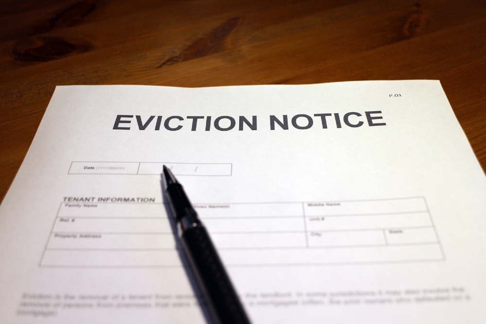 eviction notice with a pen on the paper