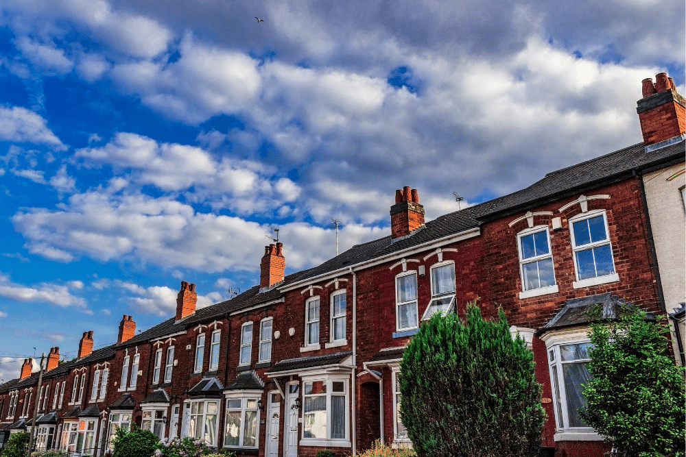 a row of terrace houses with a shared alleyways