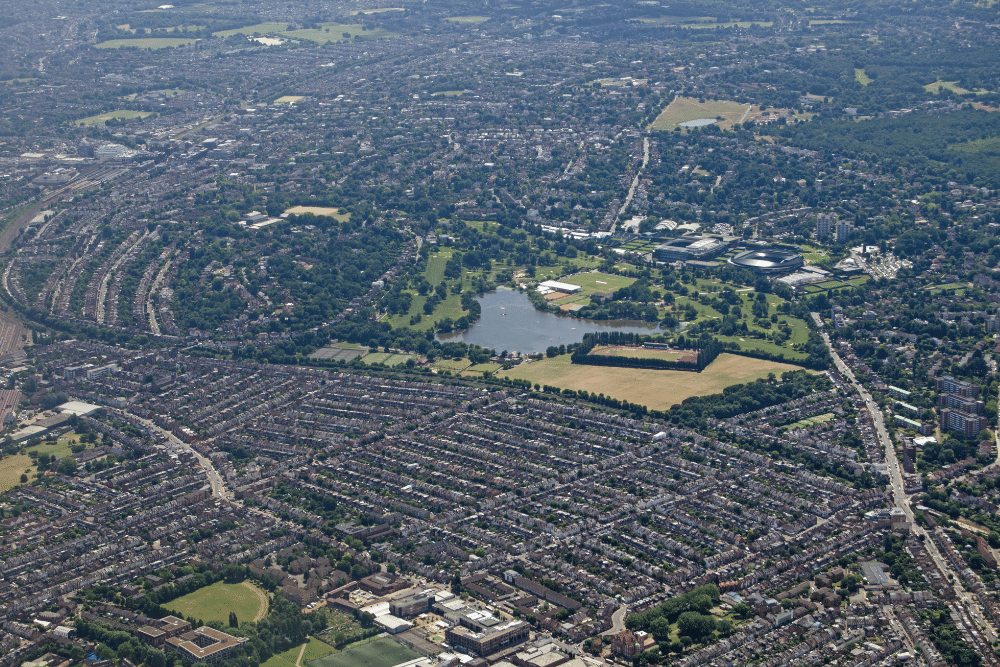 aerial view of wimbledon, south london