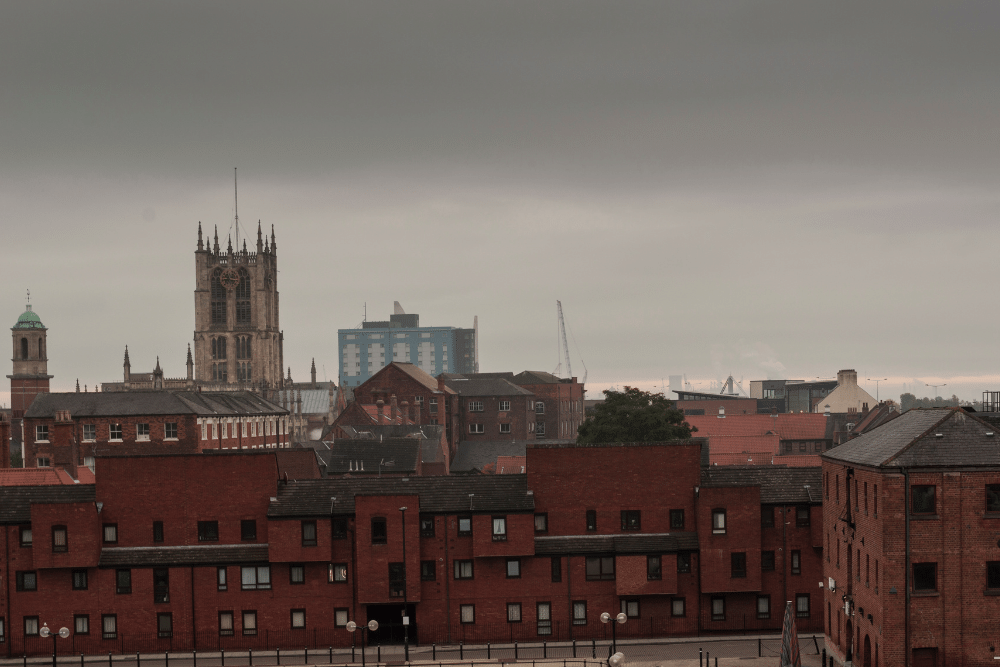 a misty view of hull skyline including the cathedral