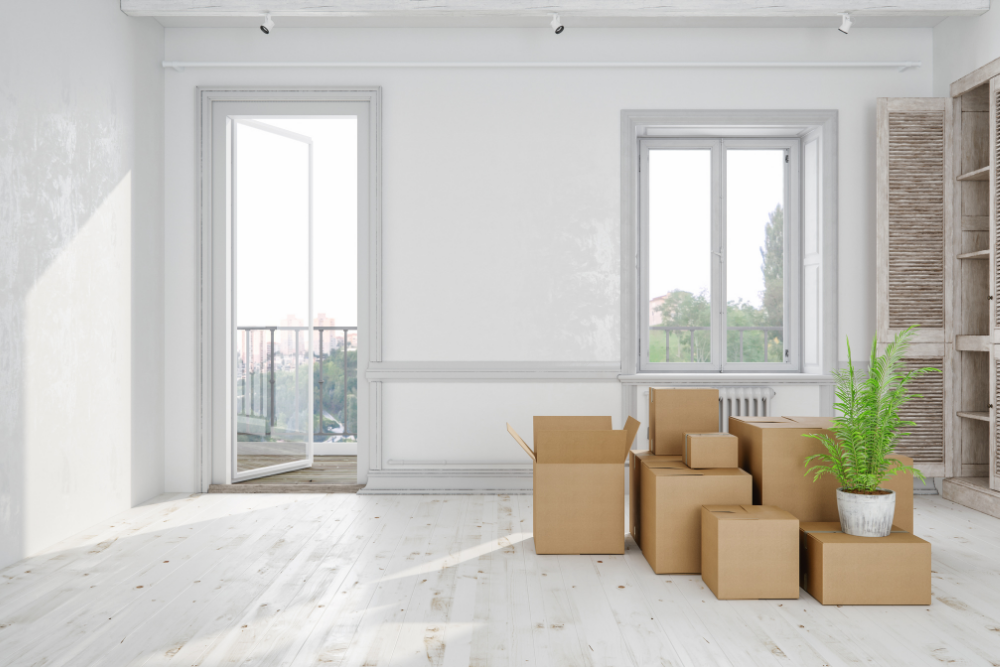 cardboard boxes in an unfurnished property