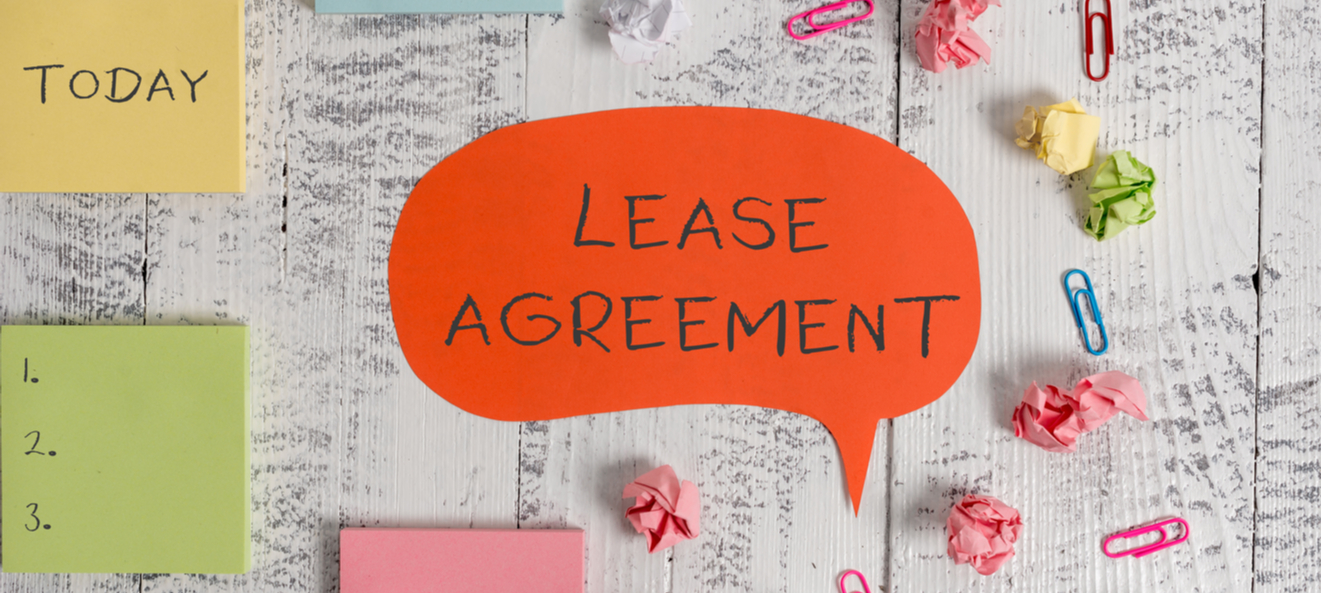 Speech bubble with lease agreement written inside