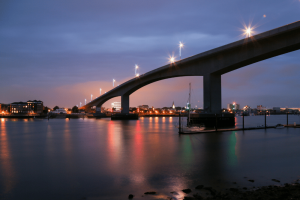 southampton bridge lit up at dusk