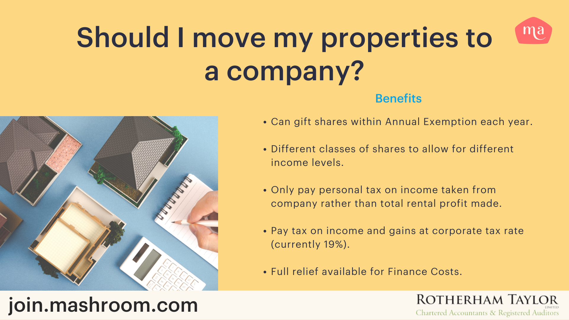 image listing the benefits of moving a property into a company