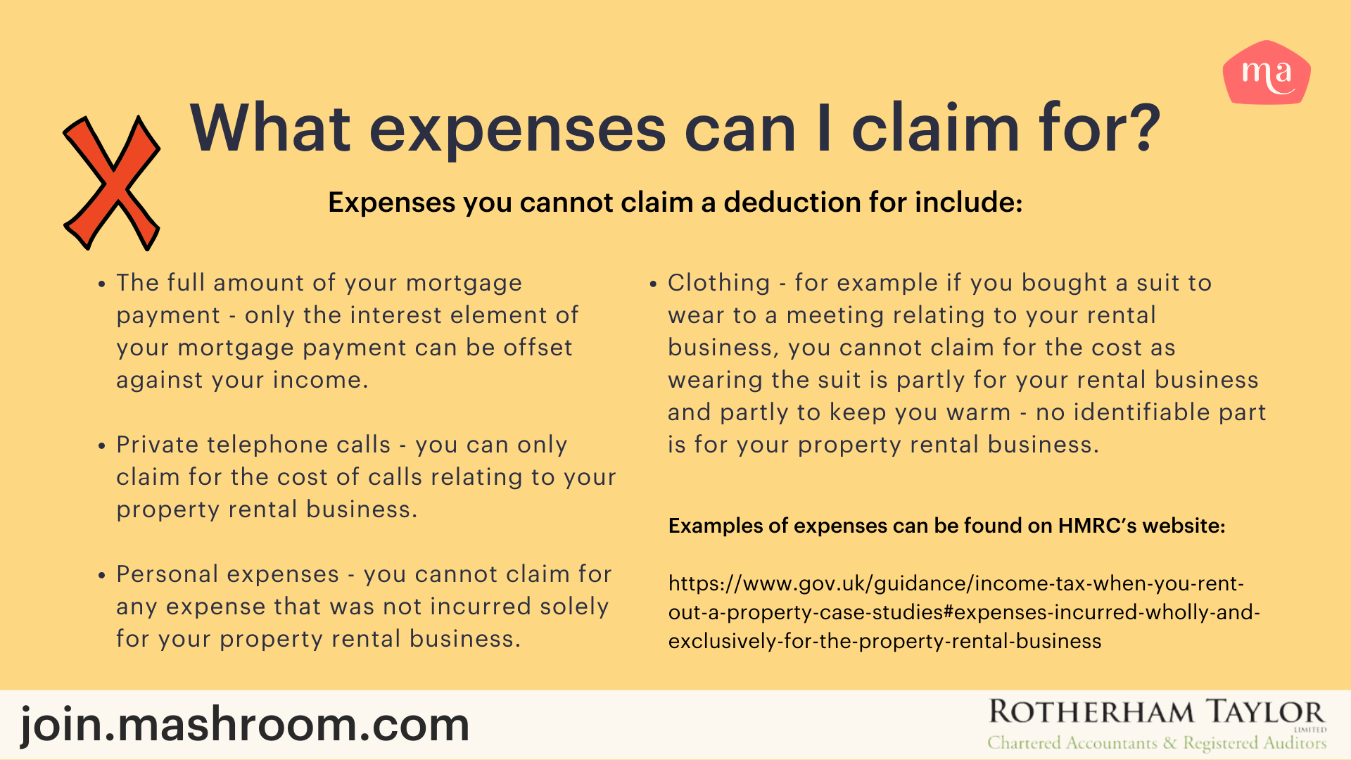 a list of expenses you cannot claim as a landlord