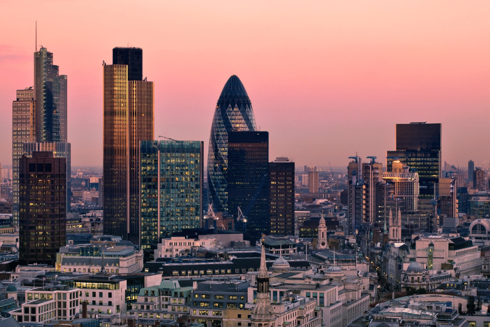 london skyline during an orange sunset
