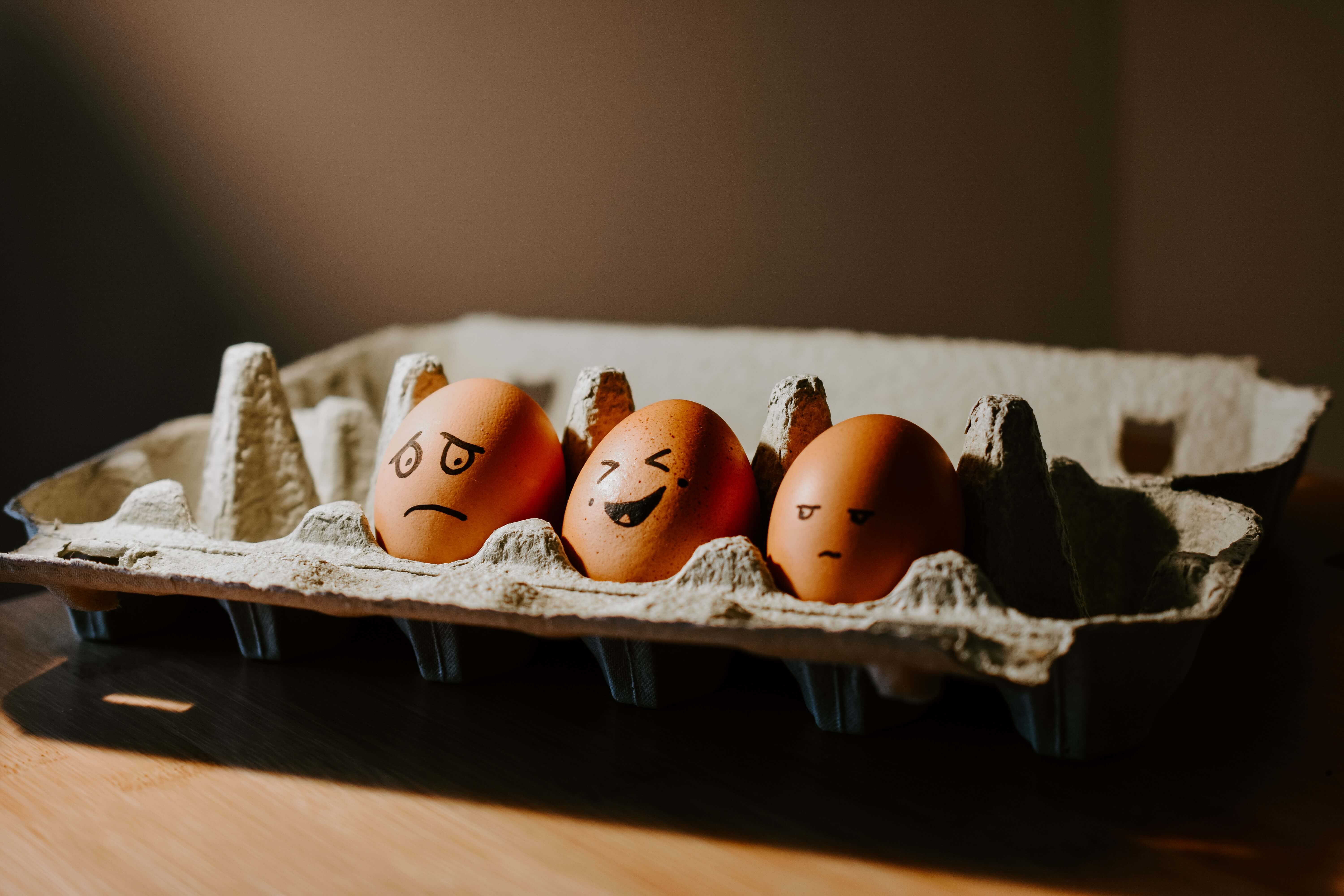 Eggs with drawn faces