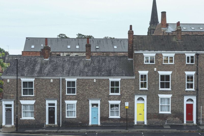 Brick homes , yellow blue doors, first time buyers